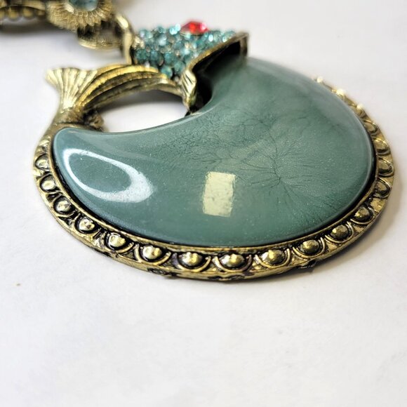 Statement Choker Pendant Necklace Fashion Gemstone Blue Fish Pendant - Picture 14 of 16